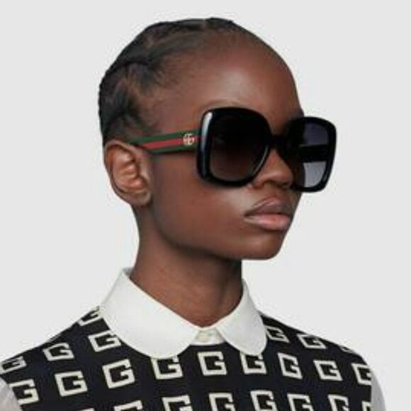 Gucci GG0713S 006 Sunglasses Black Green Gray Gradient Oversized Woman - Picture 1 of 10